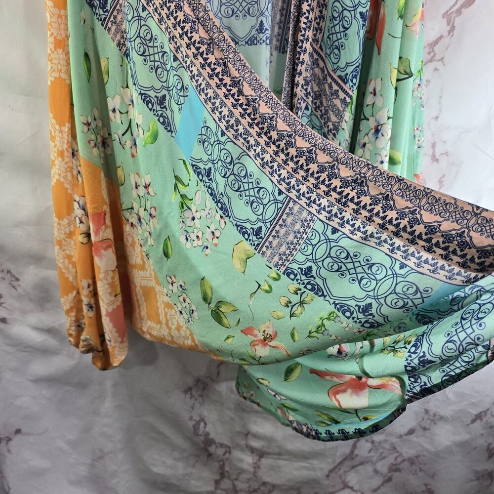 Anthropologie Kimono Womens Green Orange Topper Wrap Cardigan Rayon One Size - Picture 10 of 14